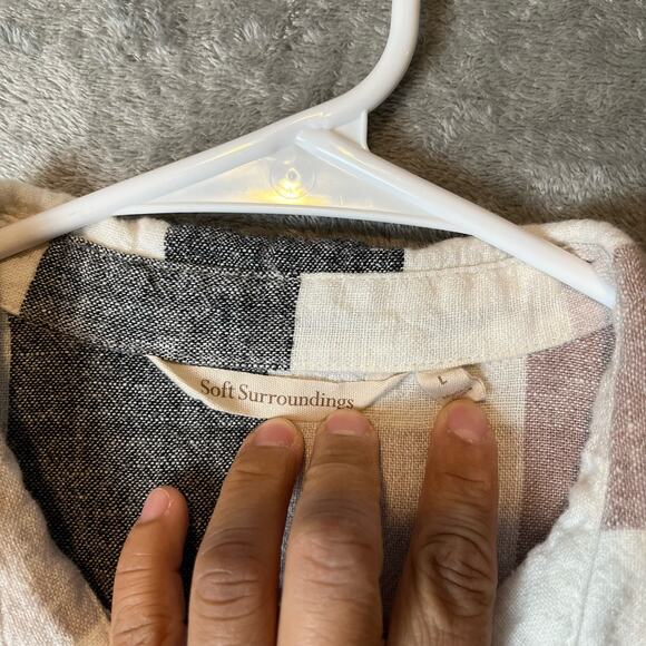 Soft Surroundings Sz Large Plaid Zip Back Linen Blend Button Up Shirt Women's - Picture 7 of 7